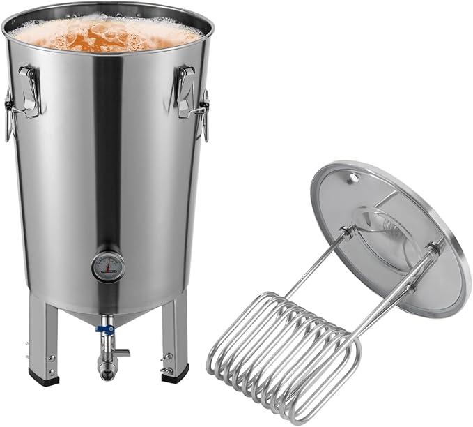 GäRtank GäRbehäLter Fermentation Herausnehmbaren GäRung EdelstahgäRtank Edelstahl Lagertank Mit KüHler TemperaturüBerwachung FüR Heimbrauen BauernhöFen Heimischem Bier Wein Milch Konischer Silber 32L