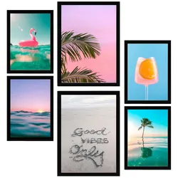 POSTER Set Mit 6 Sommer Leuchtende Strandfarben A3 & A4 Schwarzer Rahmen