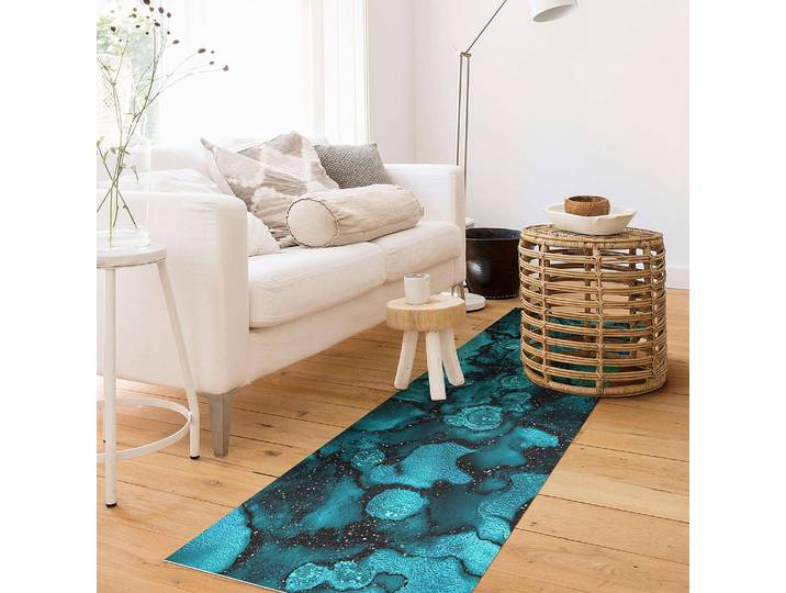 Vinylteppich Türkise Tropfen mit Glitzer 80 x 240cm Türkis