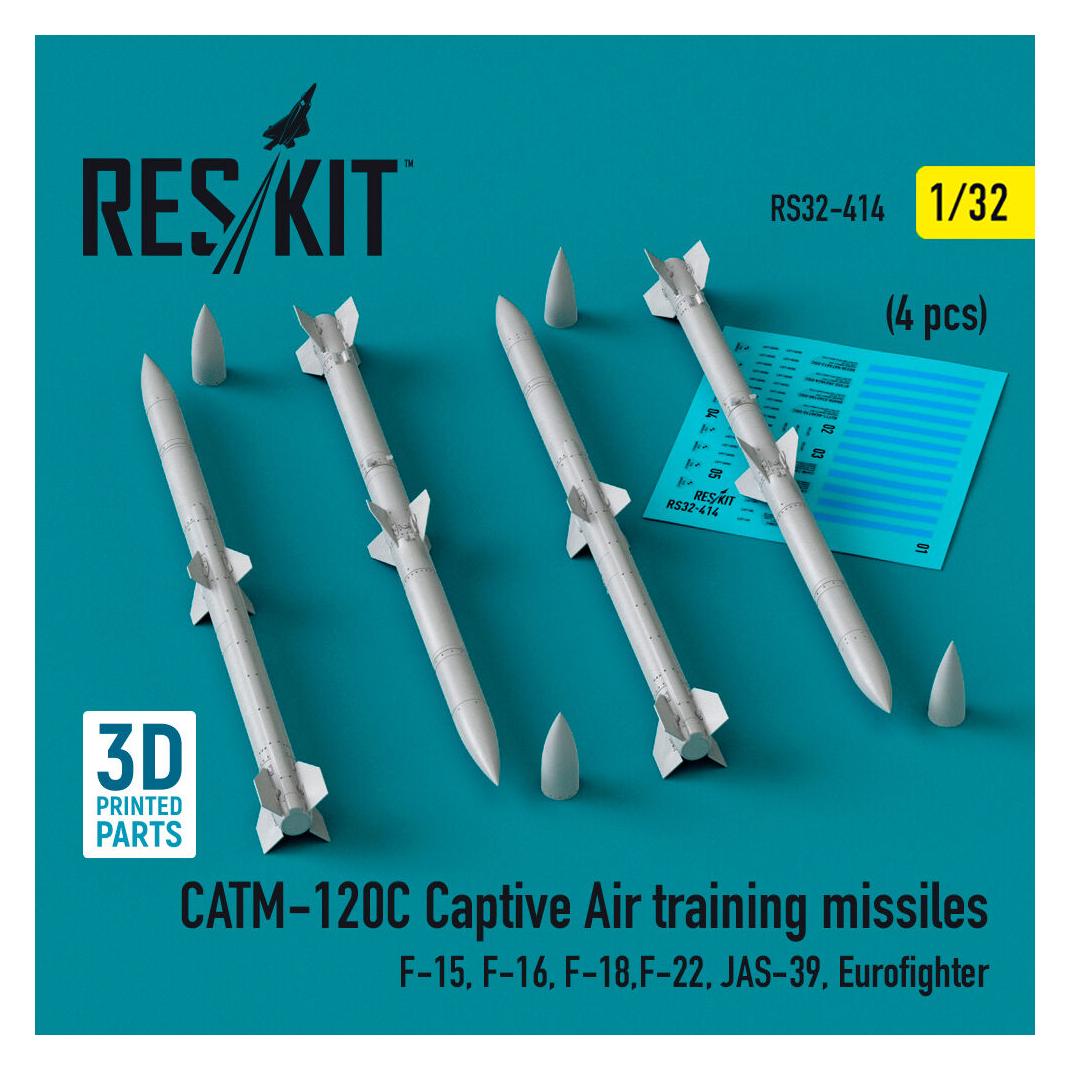 ResKit CATM-120C Captive air training missiles (4 pcs) (F-15, F-16, F-18,F-22, JAS-39, Eurofighter) (3D Pri (RS32-0414)