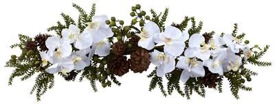 Nearly Natural 30-inch Phalaenopsis Orchid and Pine Swag Decorative Arrangement