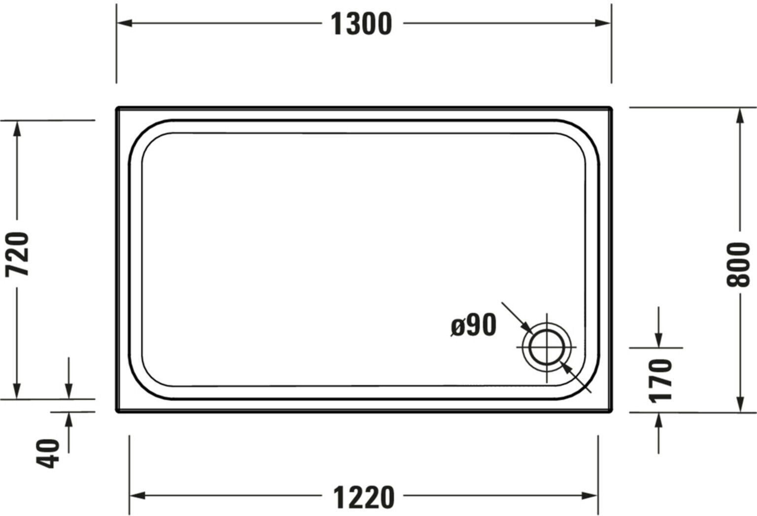 Duravit Rechteck-Duschwanne D-Code 130x80x8,5cm, weiß (720256000000000)