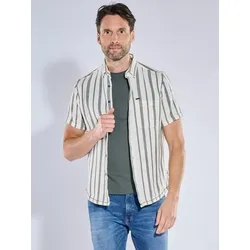 engbers Herren Overshirt in Leno-Webung Grün regular gestreift Button Under - 6XL