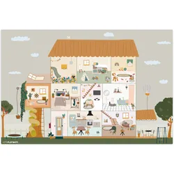 KINDERTEPPICH Puppenhaus - Kinder - Möbel - Design - Braun Spielmatte 105x70 cm