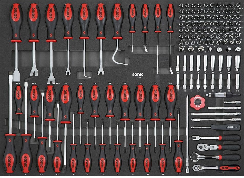 Sonic Equipment Steckschlüsselsatz Schraubendreher- Und 1/4 Bitsatz Sfs-Xl 141-Tlg. 114101