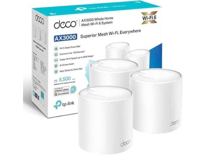 TP-Link Deco X50 Mesh WLAN Set (3-pack), Wi-Fi 6 AX3000 Dualband Router & Repeater, 3x Gigabit-poorten per unit, Aanbevolen voor woningen met 4-6 slaapkamers, Uitgebreide Jeugdbescherming