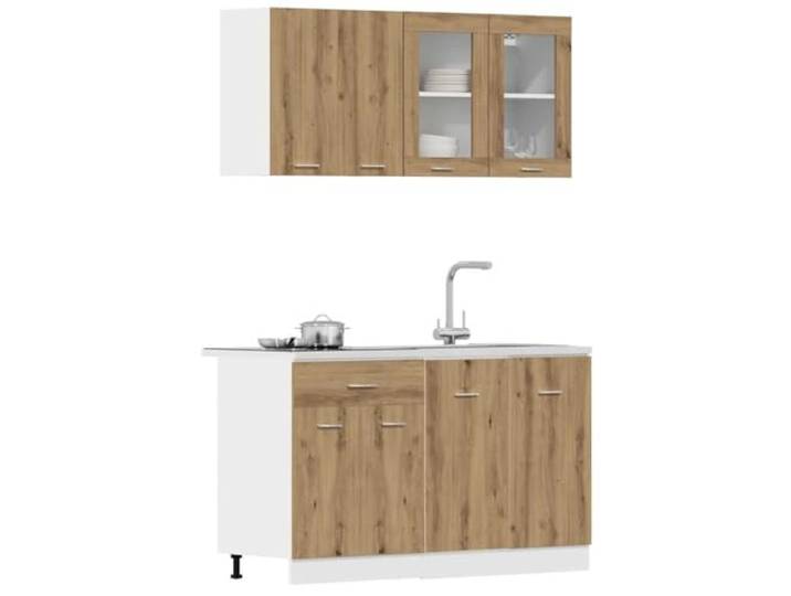 KTHLBRH Lyon Küchenmöbel-Set, 4-teilig, Eiche Technisches Holz und Glas, verstellbare Füße, einfache Reinigung, Waschbecken inklusive