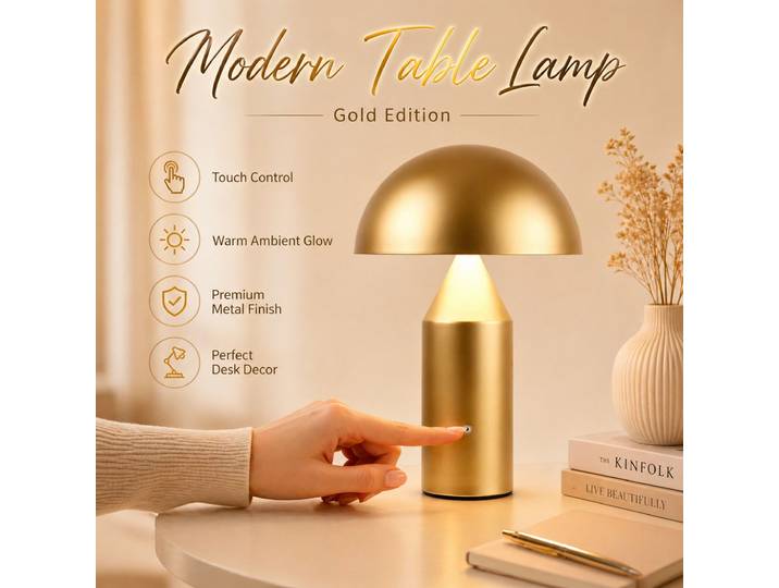 Lampe de table en métal en forme de champignon, décoration moderne, luxe nordique, lampe de chevet créative pour chambre à coucher, lampe de bureau ambiance créative