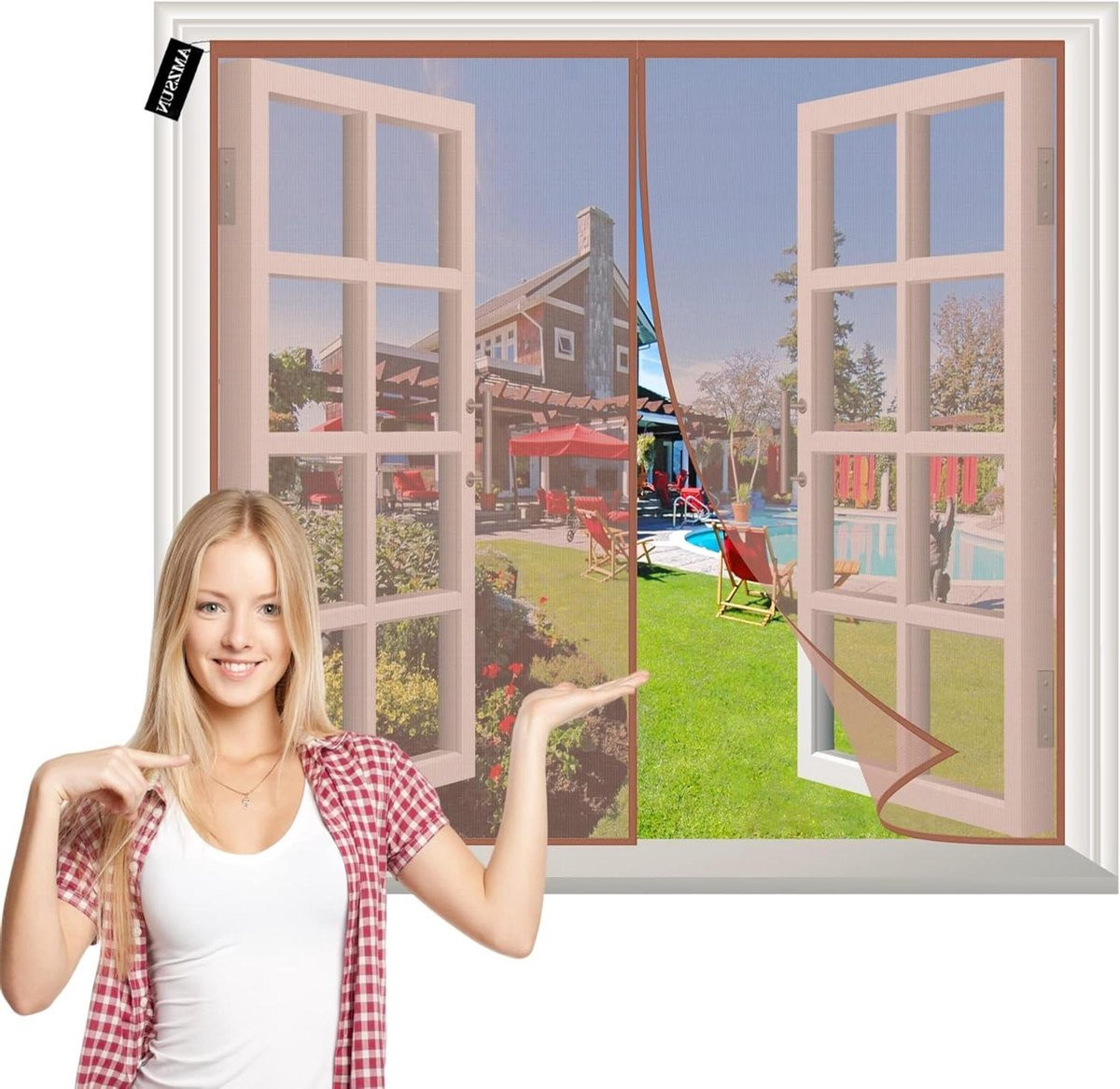 Magnetisch insectengaas gordijn voor ramen en deuren, Bruin, 65 x 120 cm