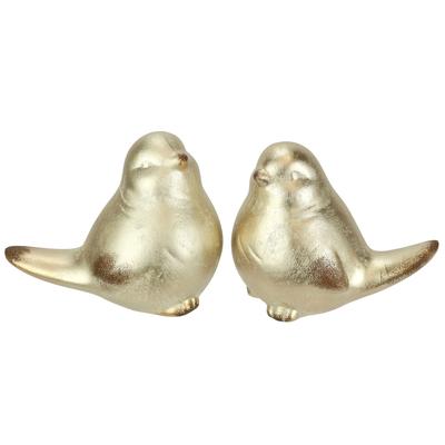 Dekofigur I.GE.A. "Vogel aus Keramik", gold, B:14cm H:12cm, Keramik, Dekofiguren, 2er Set Ornament Statue Tierfigur Skulptur Dekovogel Vogelfigur