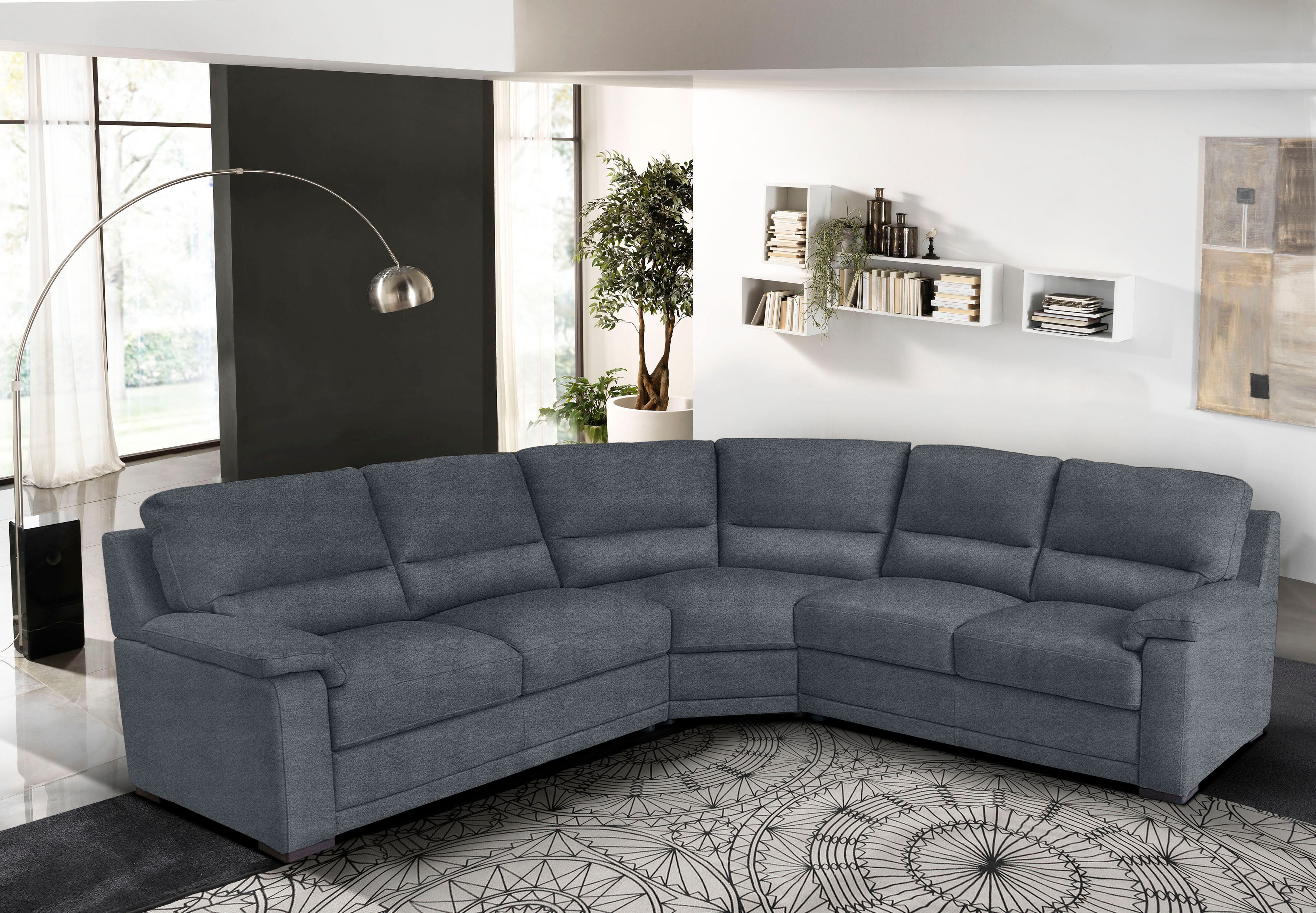 Ecksofa EGOITALIANO "Doris, modernes Designerecksofa in hochwertigen Microfaserqualitäten", grau (charcoal), B:266cm H:90cm T:246cm, Luxus-Mikrofaser BLUSH (100% Polyester) ist ein innovatives Mikrofasergewebe mit wasser- und fleckenabweisenden Eigenschaf