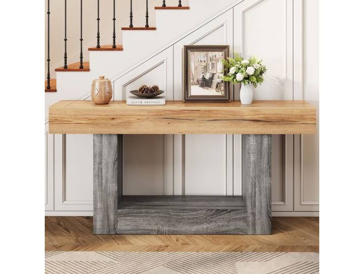 Console bicolore aspect bois-160x30x82.5cm-table d'appoint