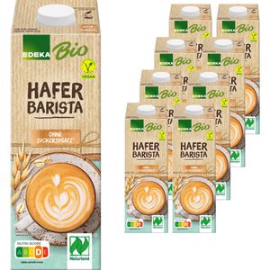 Edeka Haferdrink aus europäischem Hafer, Barista, BIO, aufschäumbar & ohne Zuckerzusatz, je 1 Liter, 8 Stück