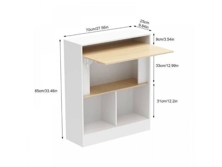 Table pliante avec rangements : à la fois meuble de rangement et petit bureau 25 × 75 × 85 cm blanche.