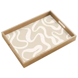 TABLETT Linien - Abstrakt - Beige - Weiß - Minimalistisch Eichenholz 50x35 cm