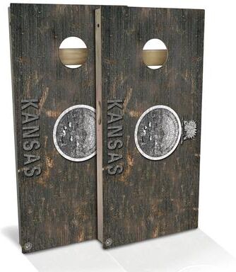 Skip's Garage Kansas Flag Rustic Outdoor Cornhole Board Set
