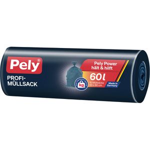 Pely Müllsäcke Profi, 54030242, 60 Liter, mit Verschlussband, extra stark, blau, 15 Stück