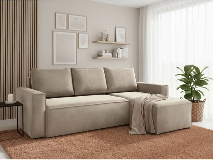 Angebot Beige ausziehbares Ecksofa CAVELO, beidseitig II. Wahl