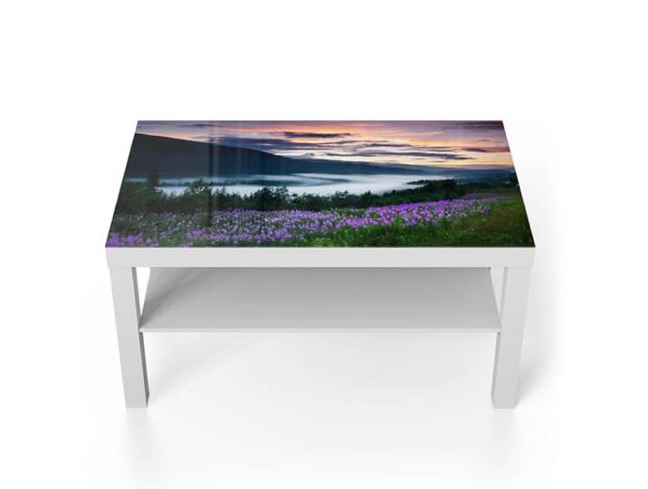 DEQORI Glastisch weiß groß 90x50 cm Motiv Nebelhauch am Morgen ausgefallener Beistelltisch aus Glas Hochglanz Couchtisch fürs Wohnzimmer moderner Couch Tisch mit Design