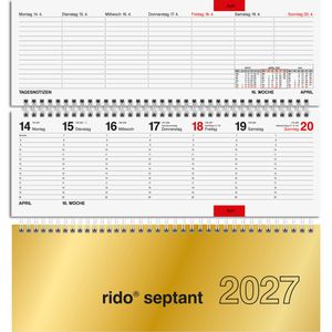 Rido-Ide Tischkalender 7036121917 Septant, quer mit Register, 1 Woche = 2 Seiten, 30 x 10 cm, Jahr 2027