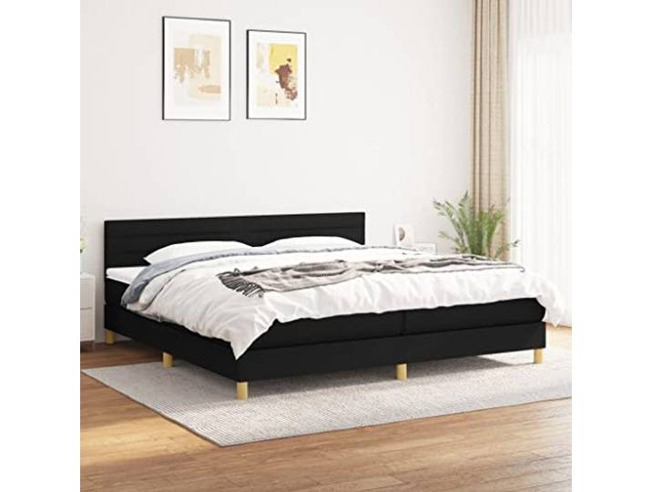 RJPLMFV Lattenrost mit Matratze, Schwarz, 200 x 200 cm, Stoff Kopf höhenverstellbar, Taschenfedern, Unterstützung für Rücken und Bauch, langlebig