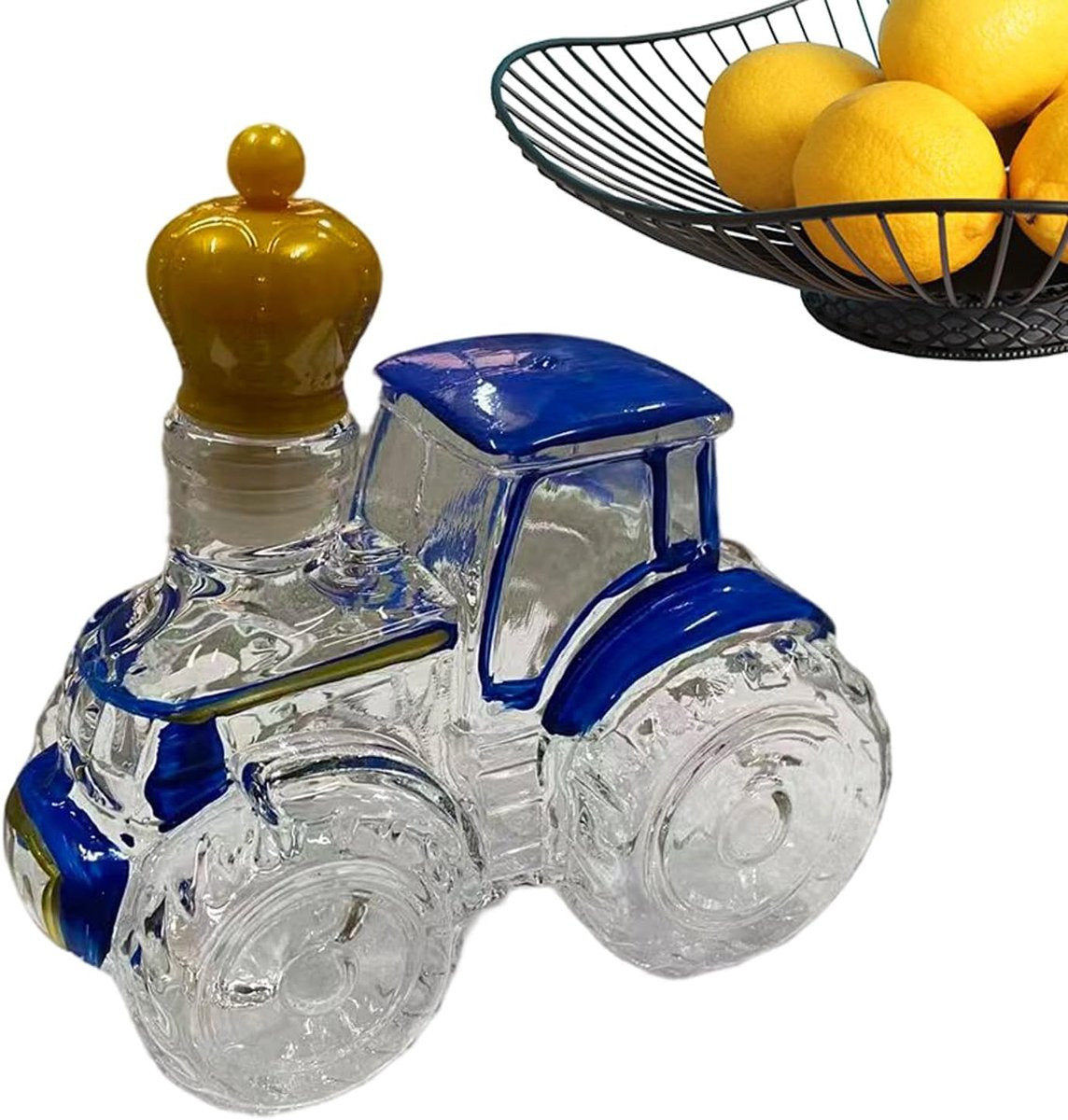Unieke glazen tractor karaf voor het serveren van dranken, transparant