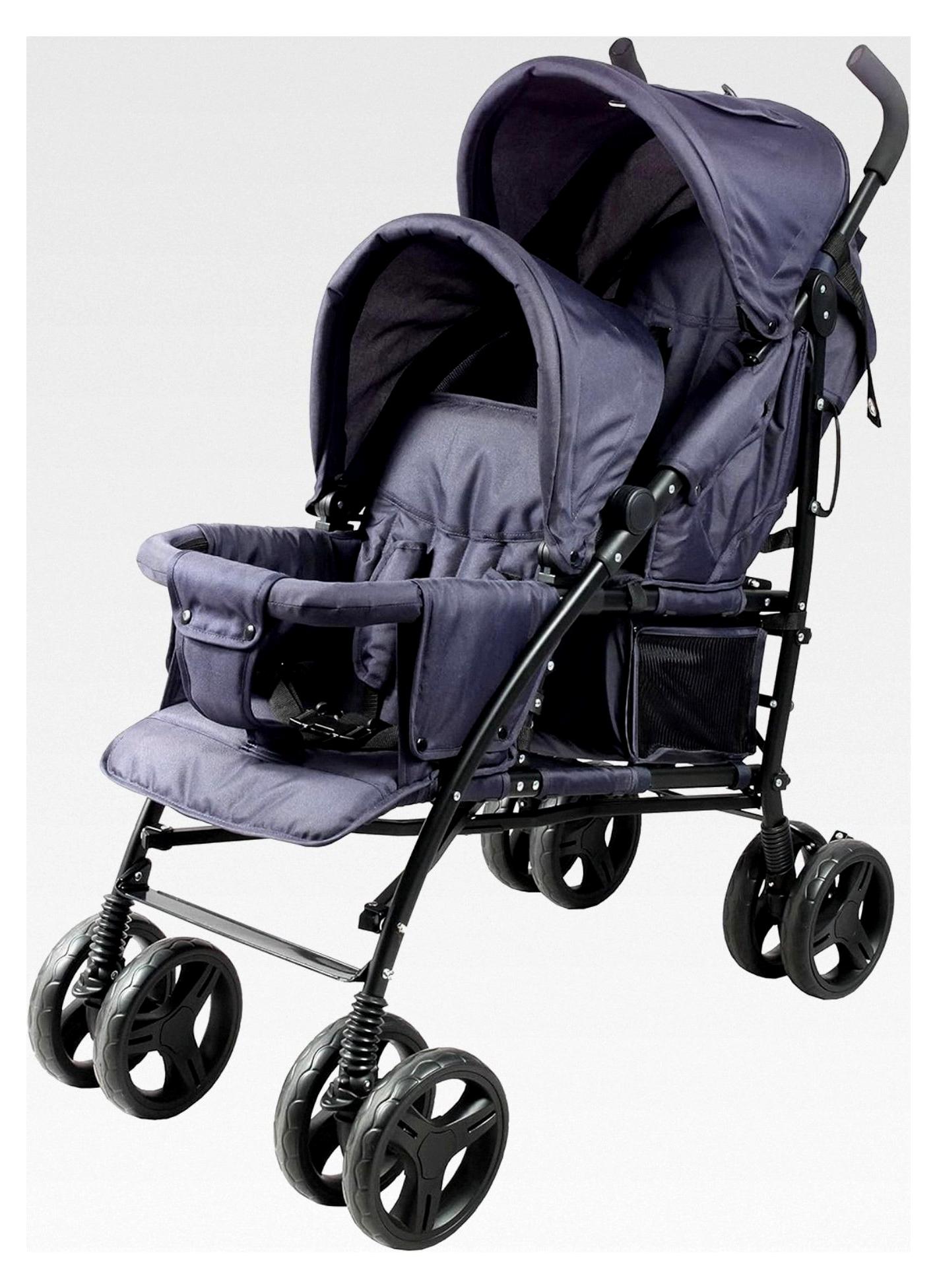 Kompakter Doppelstock-Kinderwagen mit Regenschutz, Marineblau