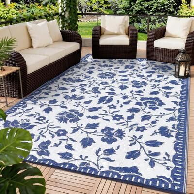 Garvee Modern Floral Leaf Waterproof Outdoor Patio Rug