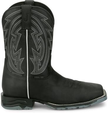 "Justin Boots Mavrik 11"" Square Toe WP ST (Men's) Work in Black, Size 7.5 D, Leather"