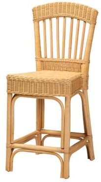 Barito Modern Bohemian Natural Rattan Counter Stool by Baxton Studio in Natural Rattan