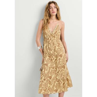 Midikleid PEPE JEANS "midi dress FLORA DRESS", Damen, Gr. M, Normalgrößen, beige (tan braun), 100% Baumwolle, Kleider Midikleid