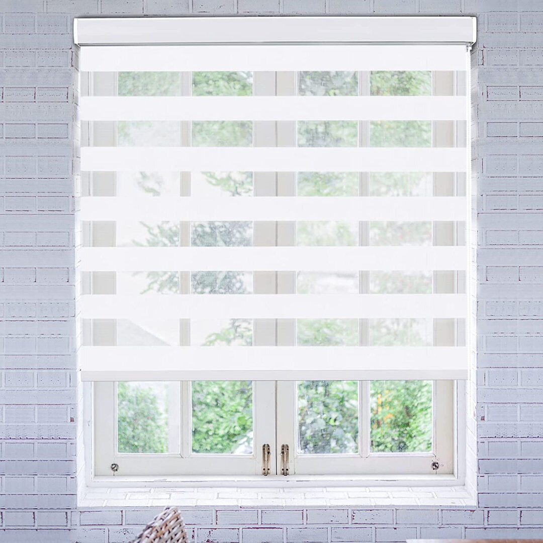 Symple Stuff Dual Layer Day & Night Zebra Roller Blind – Light Filtering Privacy Blind White 165 cm L x 114 cm W