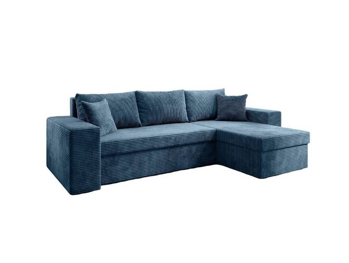 Designer Sofa Denver mit Schlaf- und Klappfunktion - Blau - Cord - Rechts -