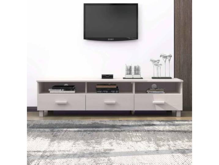HEFZGDB TV-Schrank HAMAR Weiß 158x40x40 cm Massivholz Kiefer mit 3 Schubladen und 3 Fächern – Stauraum für Multimediageräte und Deko – Robuster Fernsehschrank aus massivem