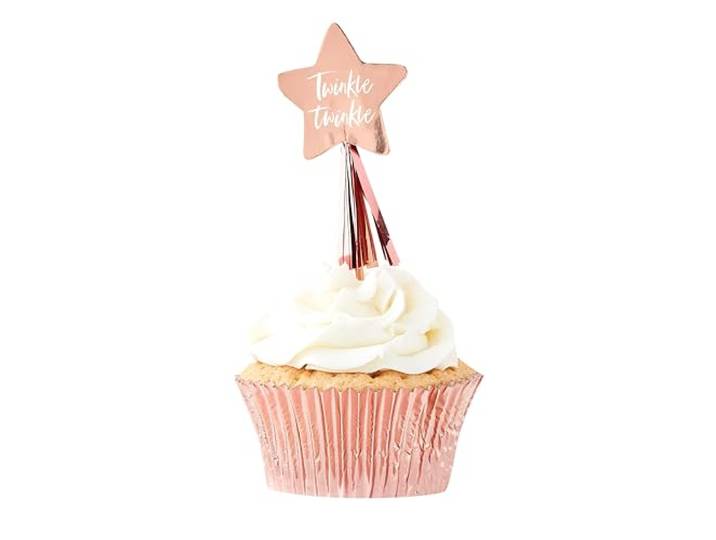 Ginger Ray Rose Gold Foiled Twinkle Star Baby Shower Party Cupcake Toppers 12 Pack