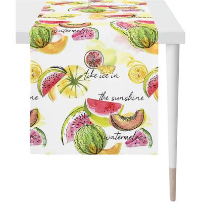 Tischläufer APELT "7187 SUMMER GARDEN, Sommerdeko, Sommer", bunt (weiß, gelb, grün, bunt), B:48cm L:140cm, Baumwolle, Tischdecken, Digitaldruck