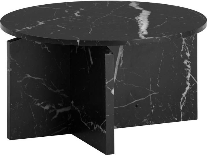 Wohnling Couchtisch 60x60x33cm Rund Marmor-Optik Schwarz Modern Design