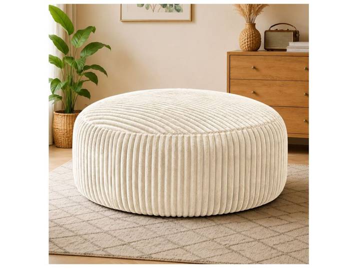 SENVIRO Fauteuil pouf rond 6FT 143 x 143 x 55 cm blanc corduroy