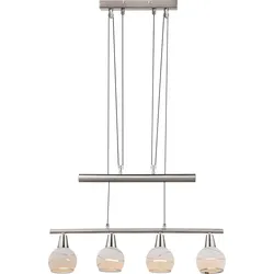 Hängeleuchte aus Nickel und Glas LED Pendelleuchte 4 flammige Hängelampe Esstischlampe, 4x E14 LED 4x 400 Lumen, LxBxH 60x10x160cm, Wohnzimmer Esszimmer