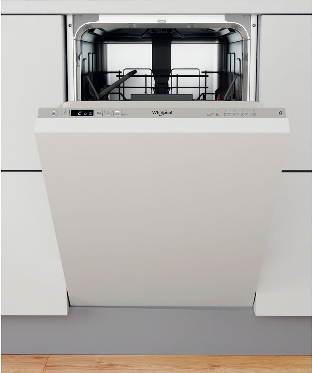 Whirlpool WSIC 3M27, Voll integriert, Single (45 cm breit), Silber, Tasten, 1,3 m, 1,55 m