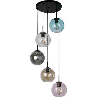 SEARCHLIGHT Hängeleuchte "Hängeleuchte Mardi Gras II, 5-flammig", schwarz, 5, Ø 51cm H: 120cm, 1 Stk., Leuchten, Farbglas in fünf Variationen, Hängeleuchte