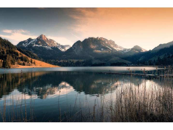 Fototapete PAPERMOON Photo-Art FRANZ ENGELS, MAGISCHE STIMMUNG BEI SCHWARZSEE (SCHWEIZ) , bunt, B:5m L:2,8m, Vlies, Tapeten, Fototapete