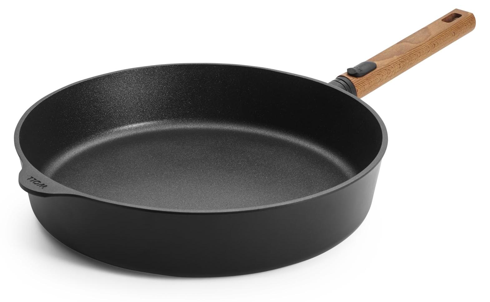 Gusseiserne Pfanne Ø 32 cm, PFAS-frei, mit abnehmbarem Holzstiel