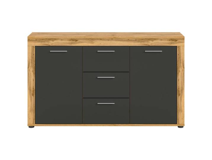 Mid.you Sideboard Jam, Eiche Wotan, 2 Fächer, 3 Schublade(n) Schubladen, 125x80x35 cm, FSC Mix, Wohnzimmer, Kommoden & Sideboards, Sideboards