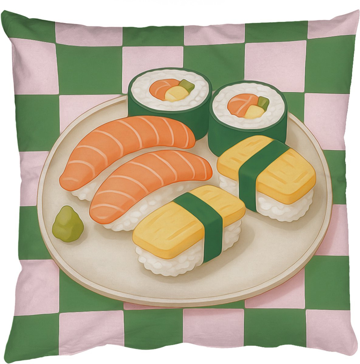 Sierkussen Sushi Bord Geblokt Groen - 60 x 60 cm