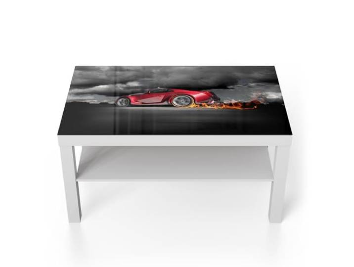 DEQORI Glastisch weiß groß 90x50 cm Motiv Feuriger Sprint ausgefallener Beistelltisch aus Glas Hochglanz Couchtisch fürs Wohnzimmer moderner Couch Tisch mit Design