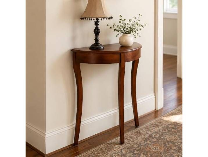 JSWHYBD Halbmond Konsolentisch 64,2 cm, Schmaler Flurtisch aus Massivholz Schmaler Konsolentisch für Flur, Eingang, Wohnzimmer, Sofa, Fenster & kleine Räume(Cherry)