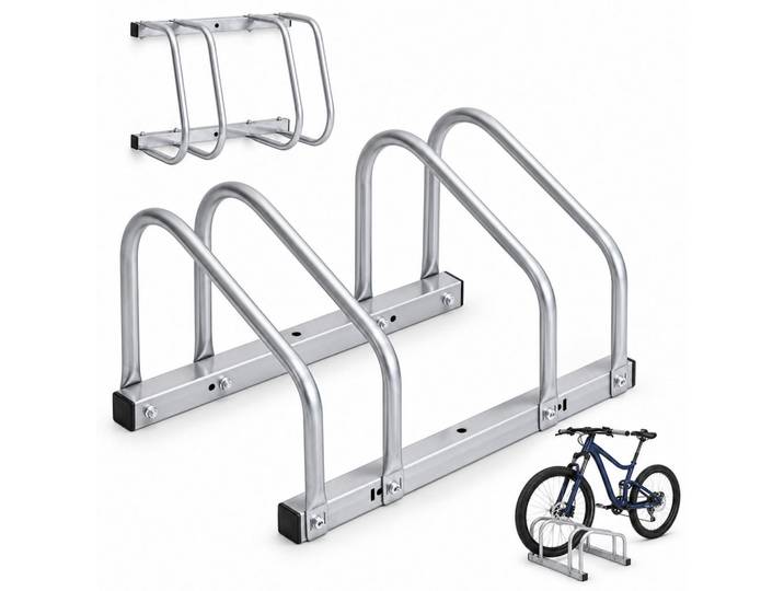Relaxdays Fahrradständer Silber für 2 Fahrräder, Silberfarben, Metall, 42x26x31.5 cm, Freizeit & Co