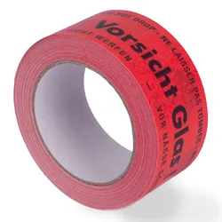 KK Verpackungen 3 Rollen Papier-Klebeband "Vorsicht Glas" nachhaltig Paketband Packband 50mm x 50m 135my braun / rot