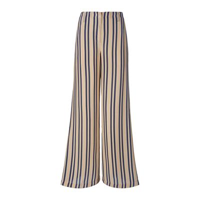 Palazzohose MADELEINE "Hose Weite Streifenhose", Damen, Gr. 19, N + K Gr, blau (marine, caramel), Obermaterial: 100% Viskose CV., Modern, normal, Hosen Palazzohose